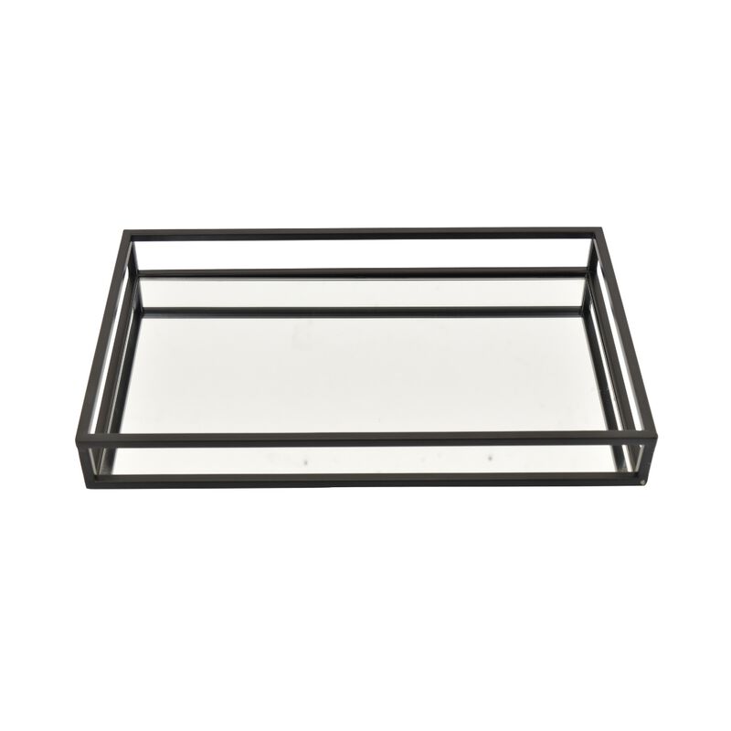 Shaya Rectangular Tray, Gallery Frame w Rails, Glass, Black Metal 16 Inch image number 0