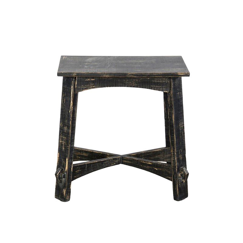 Rena Accent Chairside Table, X Legs, 24in Distressed Rustic Black Wood