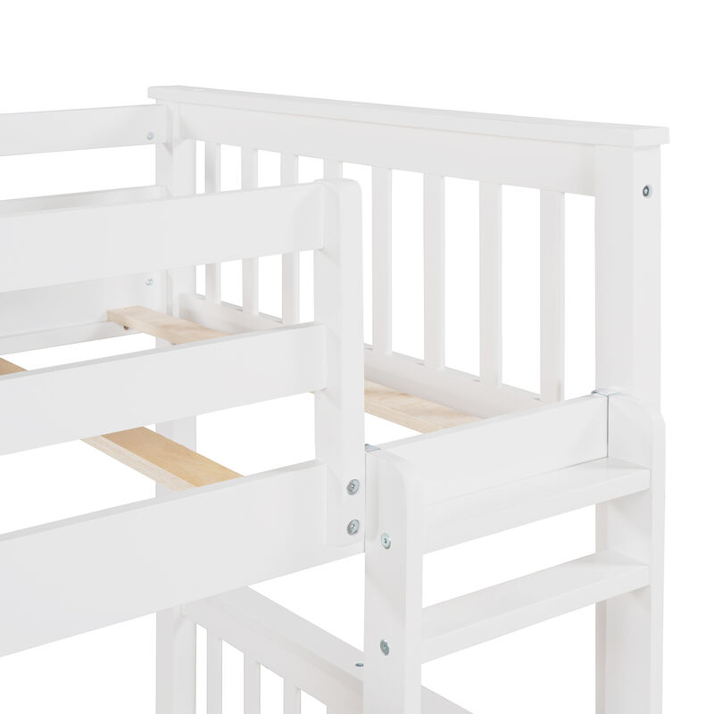 Whisen Twin-Over-Twin Bunk Bed with Ladders and Two Storage Drawers- White