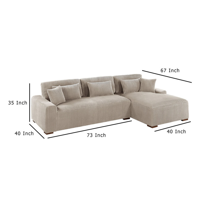 Lio 2pc XL Sectional Sofa with Chaise, 5 Throw Pillows, Brown Corduroy - Benzara