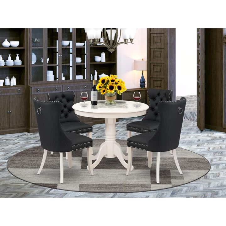 East West Furniture 5 Piece Kitchen Set Contains a Round Dining Table with Pedestal