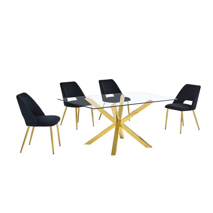 Best Quality Furniture 5pc modern glass dining table with 4 Black side chairs