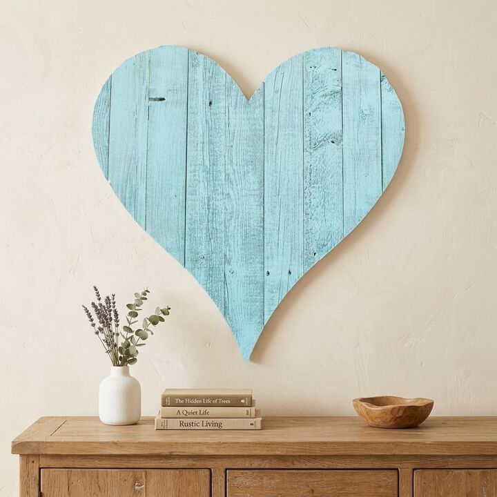 HomeRoots Turquoise Reclaimed Wood Heart Wall Decor