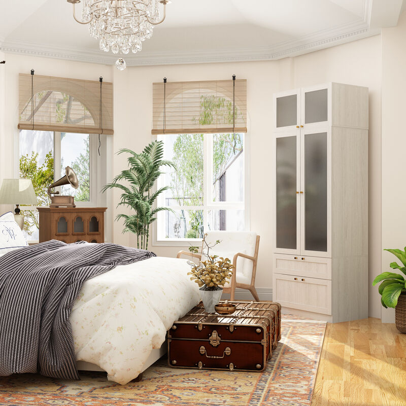 FUFU&GAGA Wardrobe Closet with Hanging Rod, Shelves, and Drawers for Bedroom (31.5" W x 19.7" D x 86.6" H) Brown