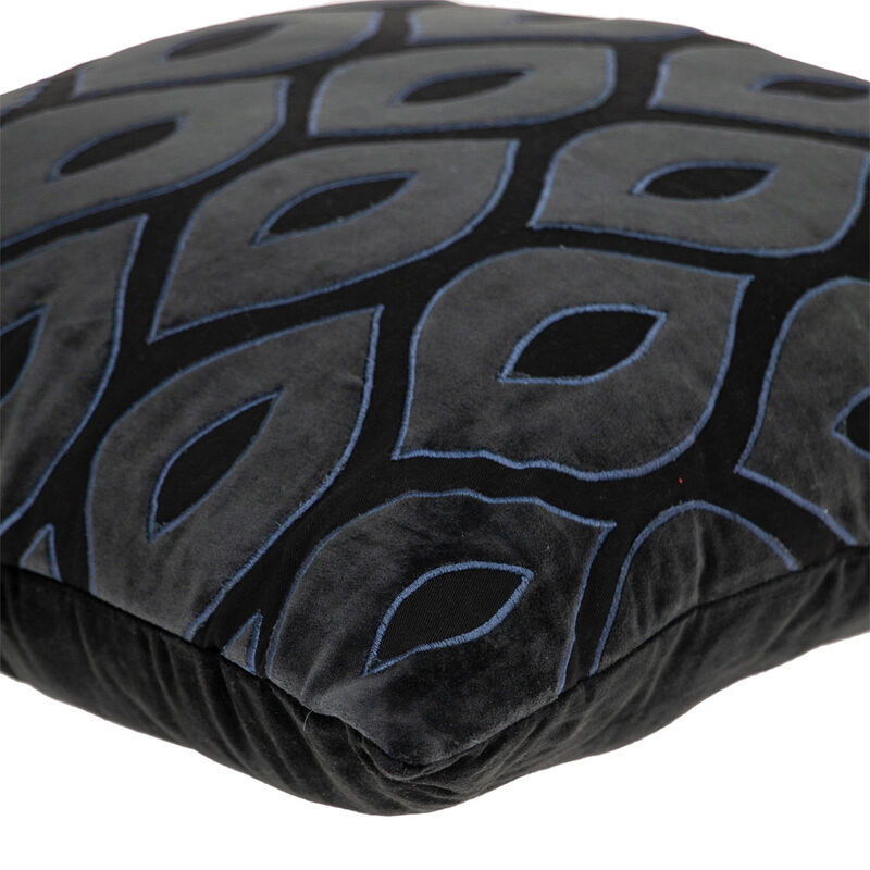 HomeRoots 22" Black and Blue Ogee Cotton Throw Pillow with Embroidery and Applique image number 3