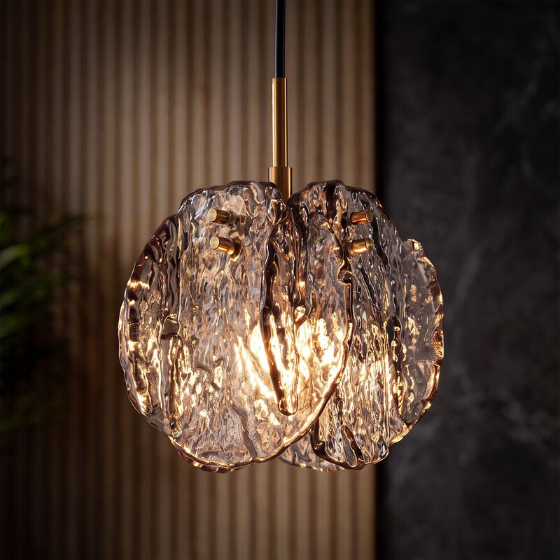 Black and Gold Pendant Light with Smoky Glass Shade, Adjustable Height image number 1