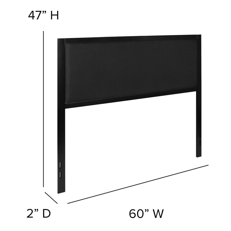 Flash Furniture Melbourne Metal Upholstered Queen Size Headboard in Black Fabric