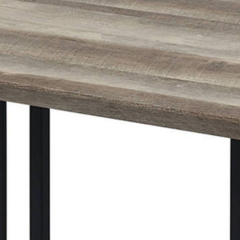 Nori 47 Inch Coffee Table, Distressed Brown Top, Black Metal Slatted Base