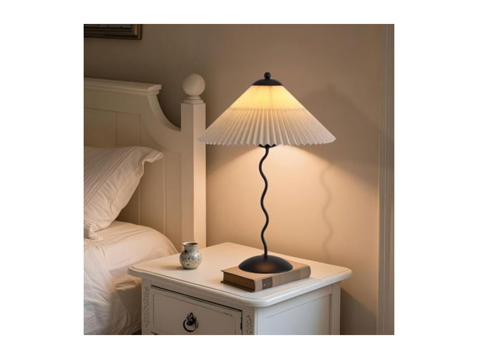 Modern Linen Table Lamp For Bedroom Home Office Black