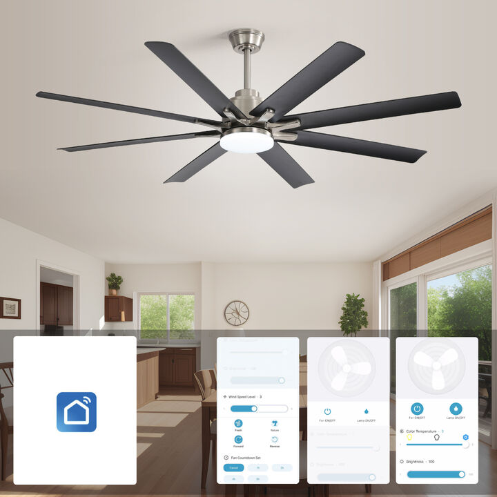 ELEMENT ACE Large 66 Inch Modern Ceiling Fan with Dimmable LED Lighting and Smart Remote Control Featuring Reversible DC Motor