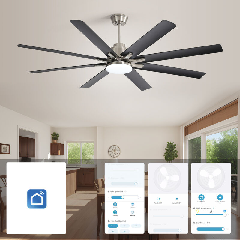 ELEMENT ACE Large 66 Inch Modern Ceiling Fan with Dimmable LED Lighting and Smart Remote Control Featuring Reversible DC Motor image number 1