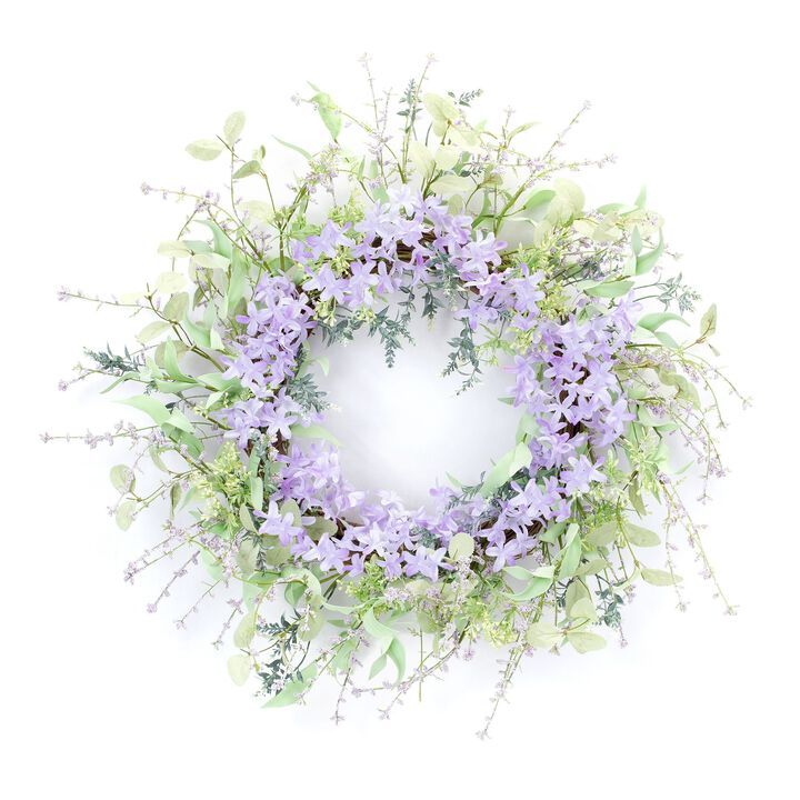 Purple Floral Twig Spring Wreath  24.5-Inch