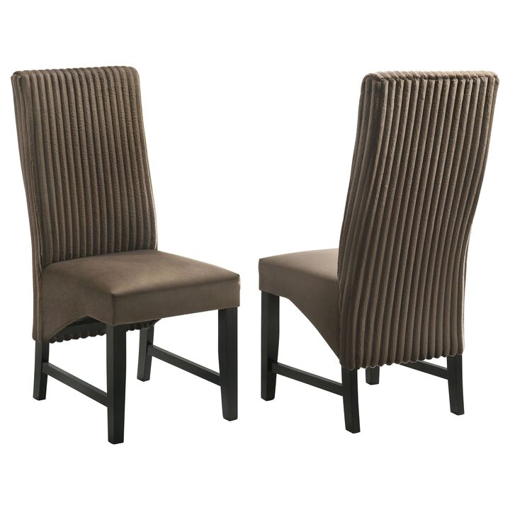 Ranna Dining Chair Set of 2, Brown Velvet Foam Cushions, Hardwood - Benzara
