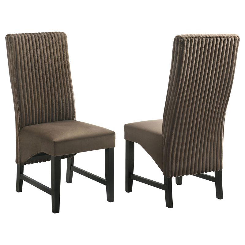 Ranna Dining Chair Set of 2, Brown Velvet Foam Cushions, Hardwood - Benzara