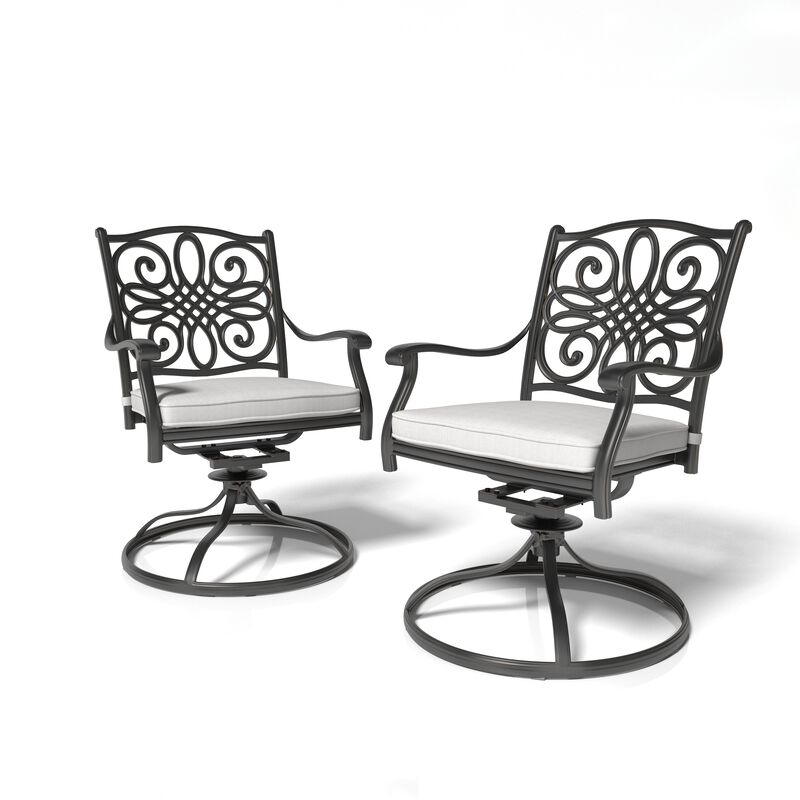Mondawe 2 Pieces Cast Aluminum Swivel Chair Outdoor Patio Dining Chair with Olefin Fabric Cushion