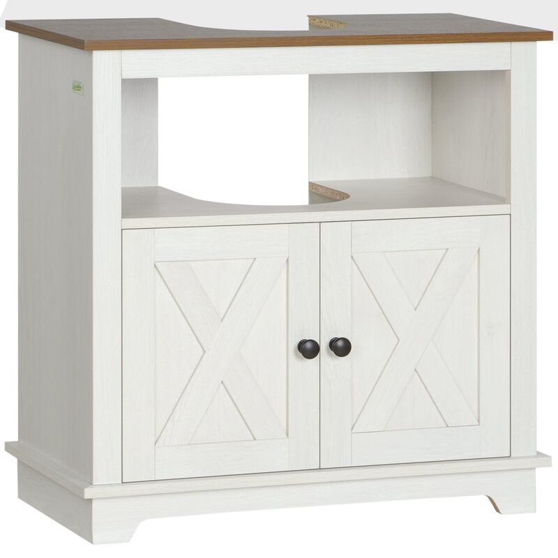 White Bathroom Storage: Pedestal Vanity Cabinet with 2 Doors & Shelves