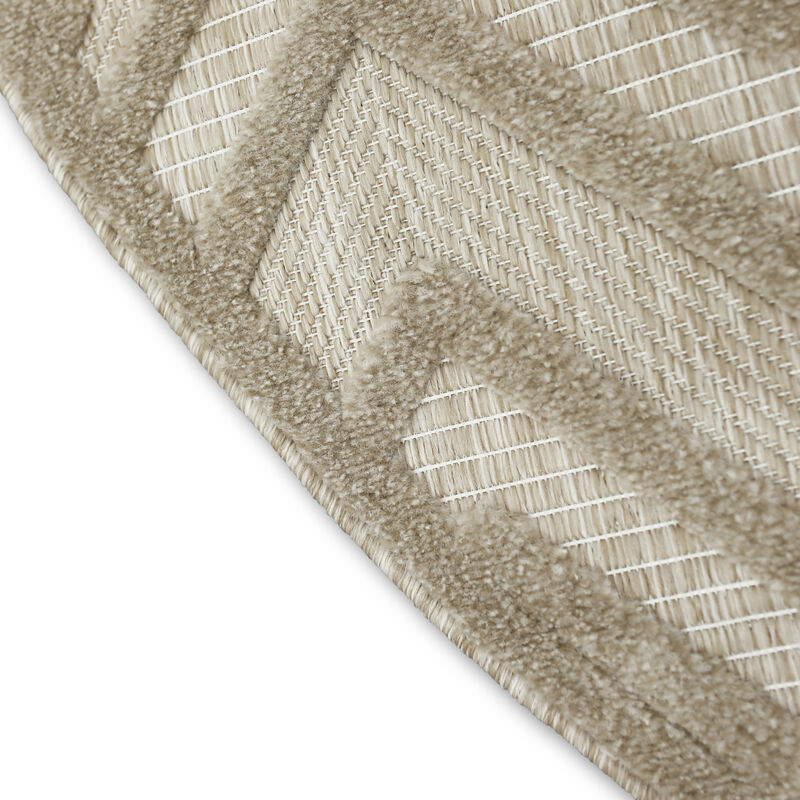 HomeRoots 4' Cream And Beige Round Geometric Indoor Outdoor Area Rug image number 3