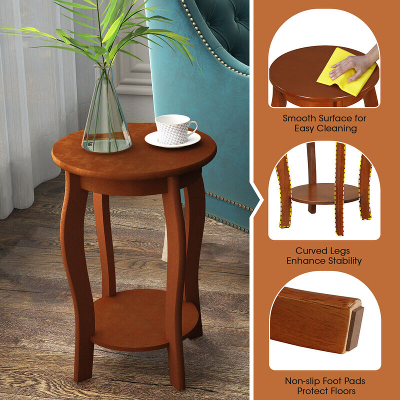 Modern Round End Table with 2-Tier Storage Shelf, Compact Side Table Design