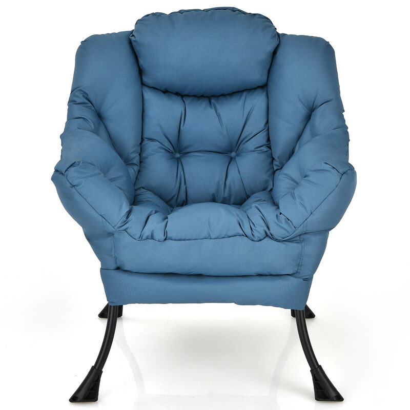 Modern Polyester Fabric Lazy Chair with Steel Frame and Side Pocket