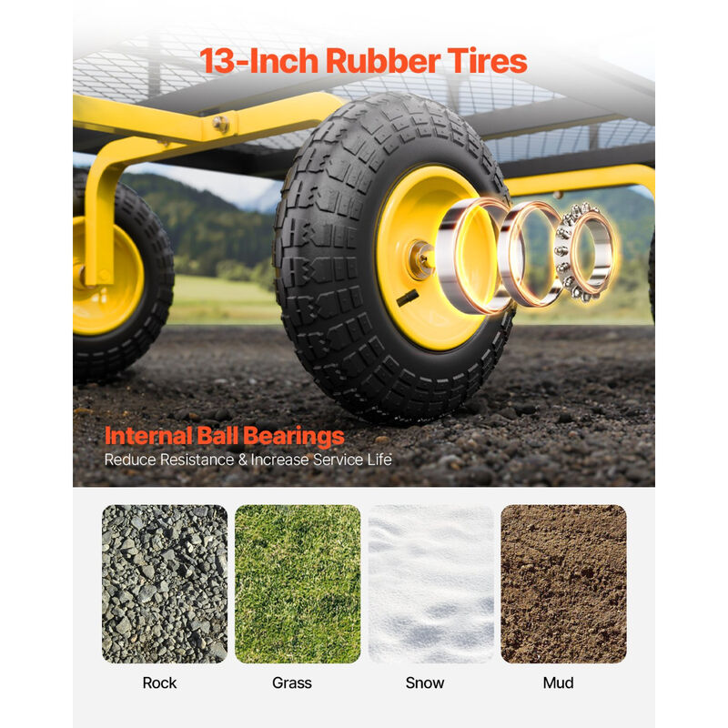 Yard Utility Wagon Cart &ndash; Heavy Duty Steel Garden Cart with Removable Sides, Flatbed Conversion & Swivel Handle image number 6