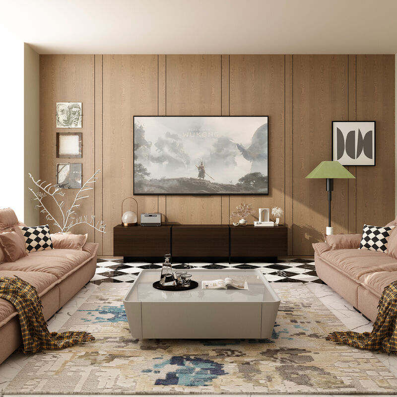 FUFU&GAGA Modern/Contemporary Dark Brown Tv Stand Integrated Tv Mount (Accommodates TVs more than 70-in),Brown