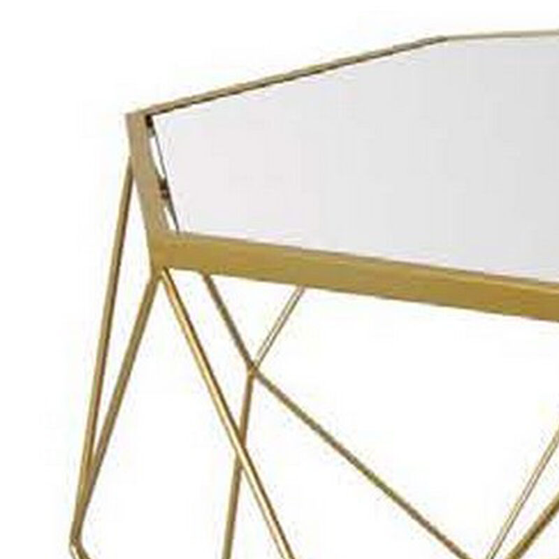 Fina Metal Plant Stand Table Set of 2, Modern Gold Metal, Geometric Base - Benzara