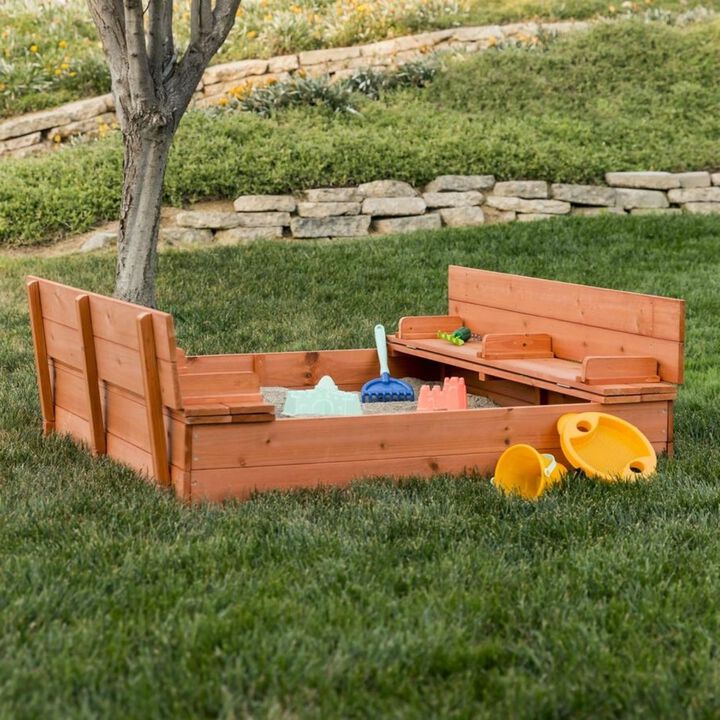 Hivvago Sturdy Brown Cedar Kids Complete Seated Bench Sandbox