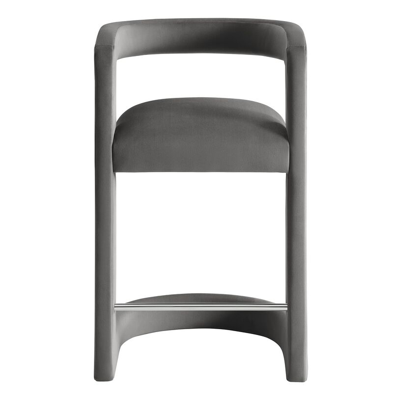 Modway Winslow Performance Velvet Counter Stool with Stainless Steel Footrest in Storm Gray image number 7