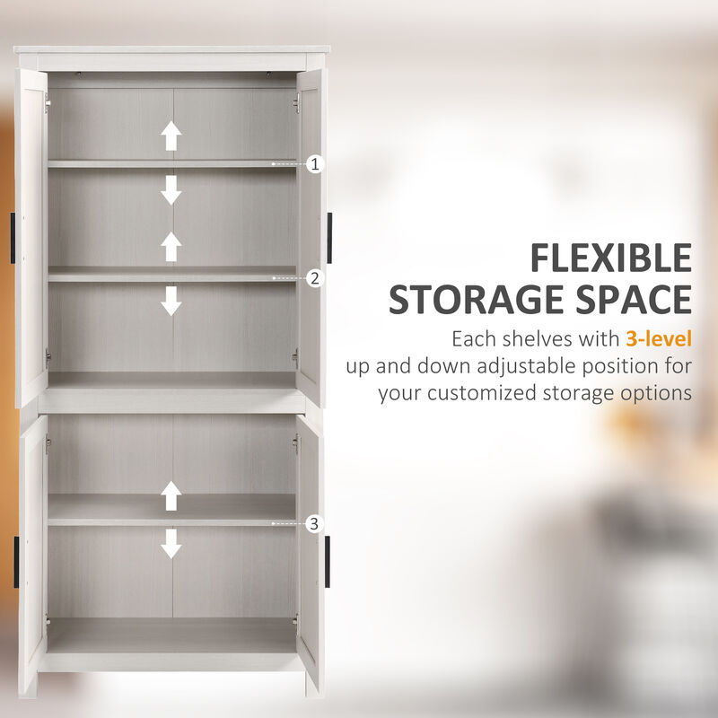 64" 4-Door Kitchen Freestanding Storage Pantry Cabinet w/ 5-tier Shelves, Grey