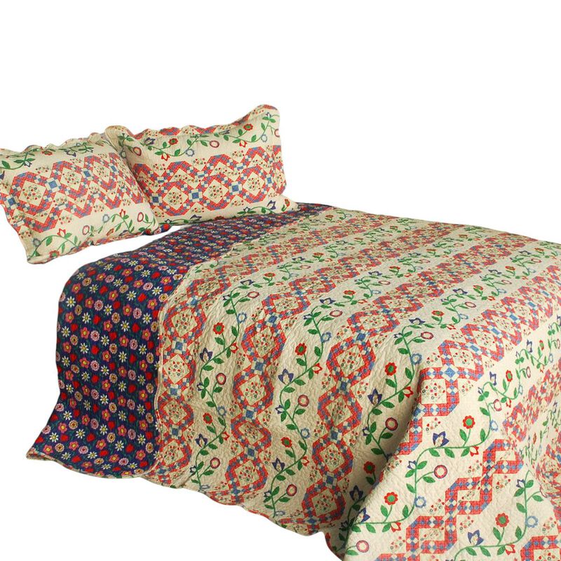 Lightweight 3PC Cotton Quilt Set Queen Size with Printed Quilted Pattern-Red image number 1