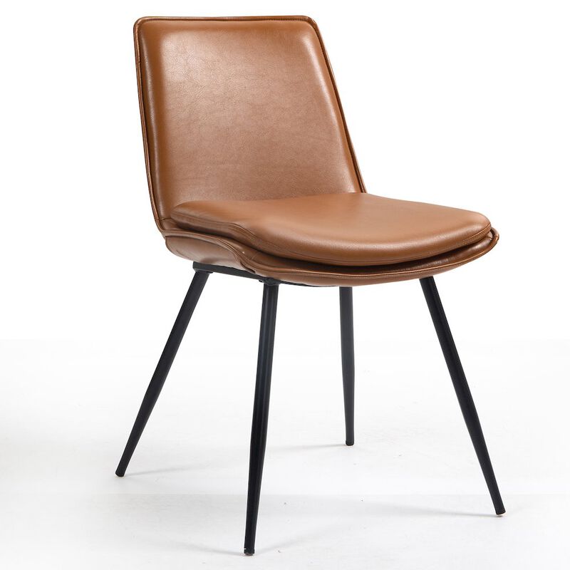 Glamour Home Set of 2 Avalon Cappuccino Faux Leather Dining Chair with Black Metal Legs