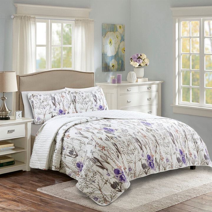 3-PC Lightweight Floral Printed Quilt Set – Cozy Microfiber Coverlet