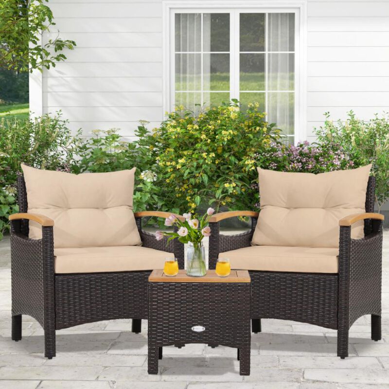Hivvago 3 Pieces Patio Rattan Furniture Set with Removable Cushions