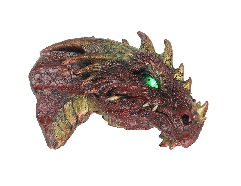 Red Dragon Head Wall Mounted Sculpture With LED Lighted Eyes image number 0
