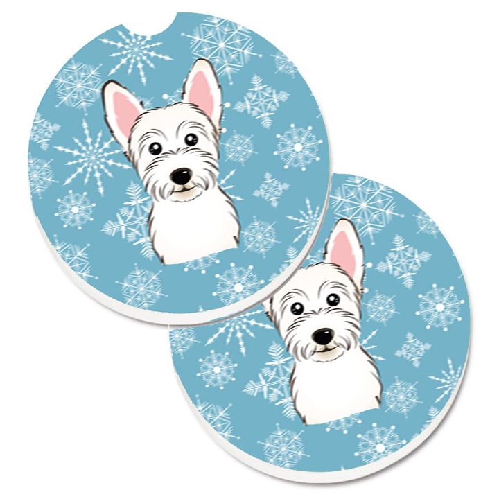 Caroline's Treasures Snowflake Westie Set of 2 Cup Holder Car Coasters BB1660CARC, 2.56, Multicolor
