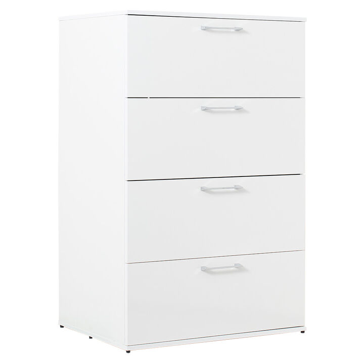 Eli 48 Inch Tall Dresser Chest, 4 Big Storage Drawers, Glossy White Finish - Benzara