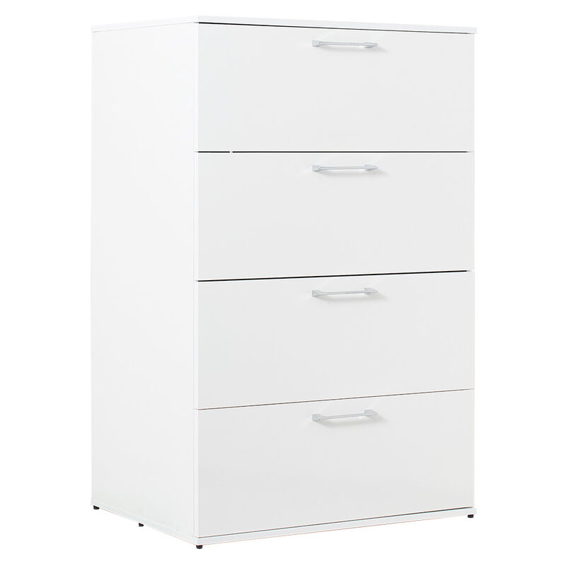 Eli 48 Inch Tall Dresser Chest, 4 Big Storage Drawers, Glossy White Finish - Benzara image number 0