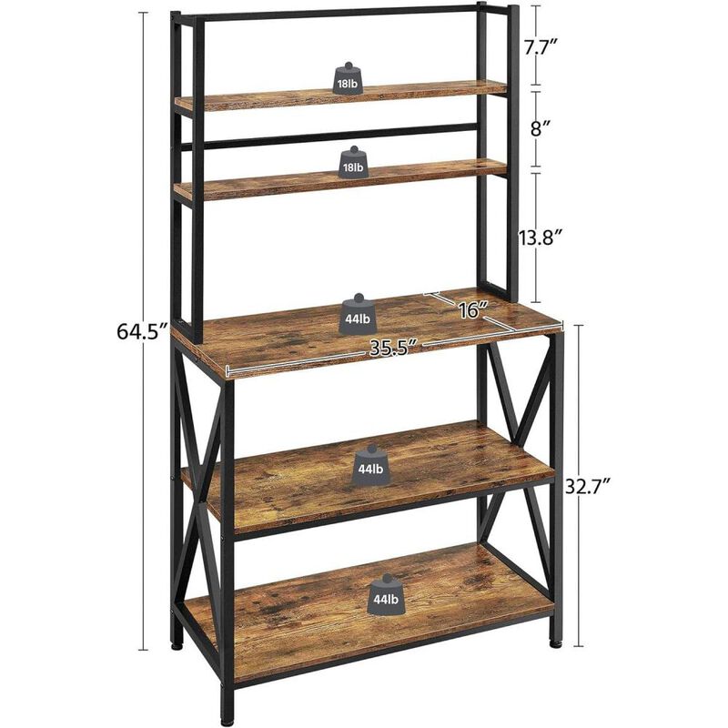 Hivvago Modern Industrial Metal Wood Bakers Rack Kitchen Storage Shelf