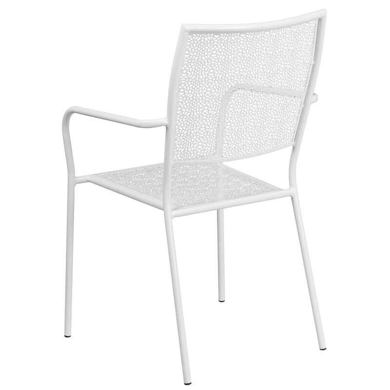 Flash Furniture Commercial Grade White Indoor-Outdoor Steel Patio Arm Chair with Square Back