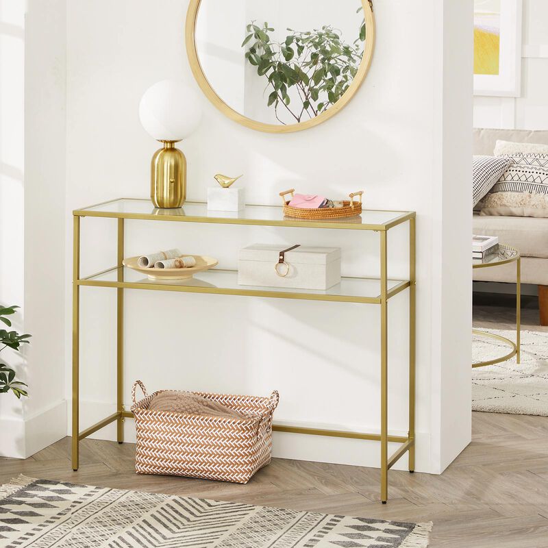 BreeBe Gold Color Glass Console Sofa Table image number 3