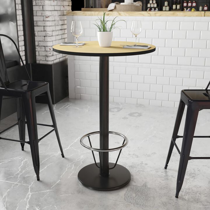 Flash Furniture 30'' Round Natural Laminate Table Top with 18'' Round Bar Height Table Base and Foot Ring
