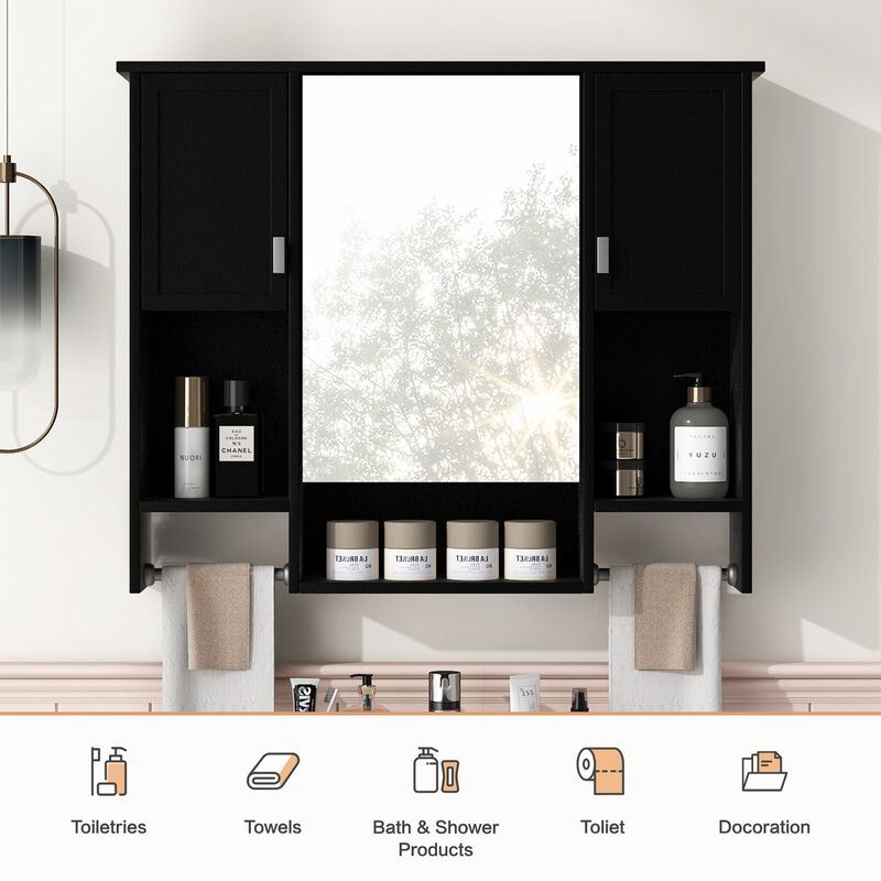 ELEMENT ACE Modern Wall Mounted Bathroom Storage Cabinet with Mirror and Towel Bar image number 4