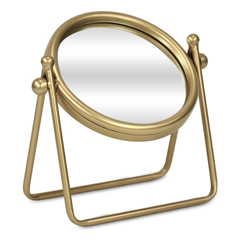 HomeRoots 10" Gold Metal Round Tilting Framed Makeup Shaving Tabletop Mirror image number 3