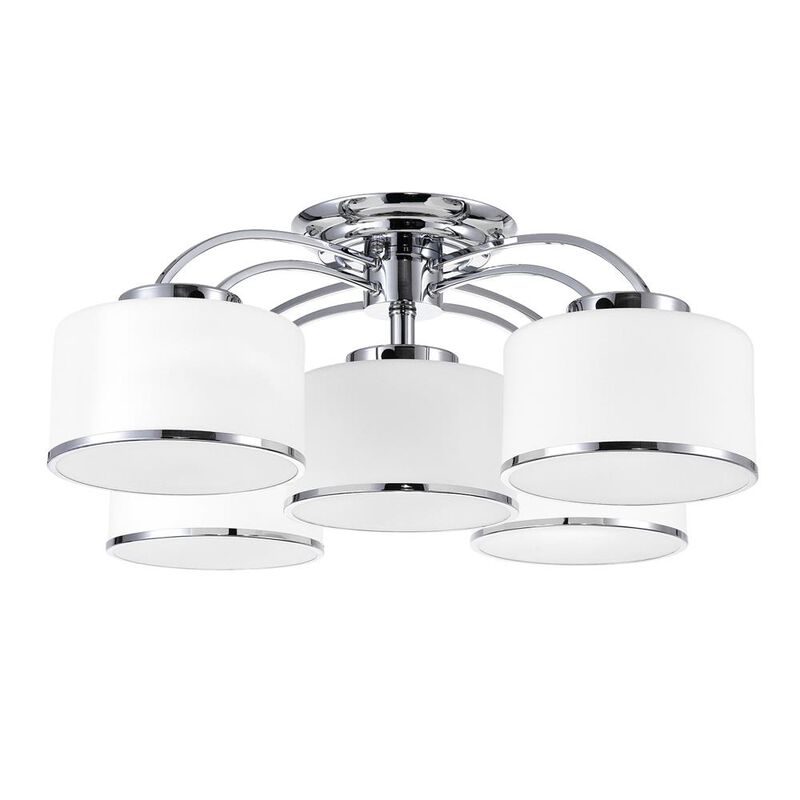 Frosted 5 Light Drum Shade Flush Mount With Chrome Finish