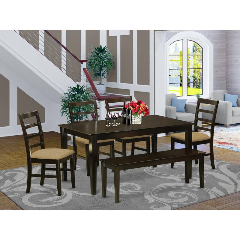 6 PC Kitchen Table with bench set-Dinette Table and 4 Kitchen Chairs and Bench