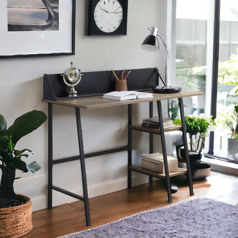 GOODSILO Modern Rustic Oak Writing Desk with Smart Storage Shelf and Tech Holder for Efficient Home Office Workspaces image number 6