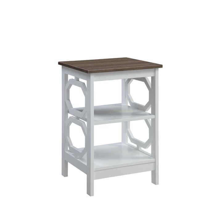 Convenience Concepts Omega End Table with Shelves, Driftwood Top/White, 15.75 in x 15.75 in x 23.75 in