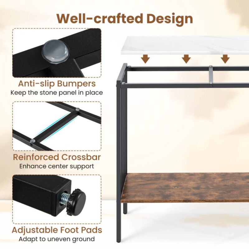 Hivvago Console Table 2-Tier Industrial Foyer Table with Sintered Stone Tabletop