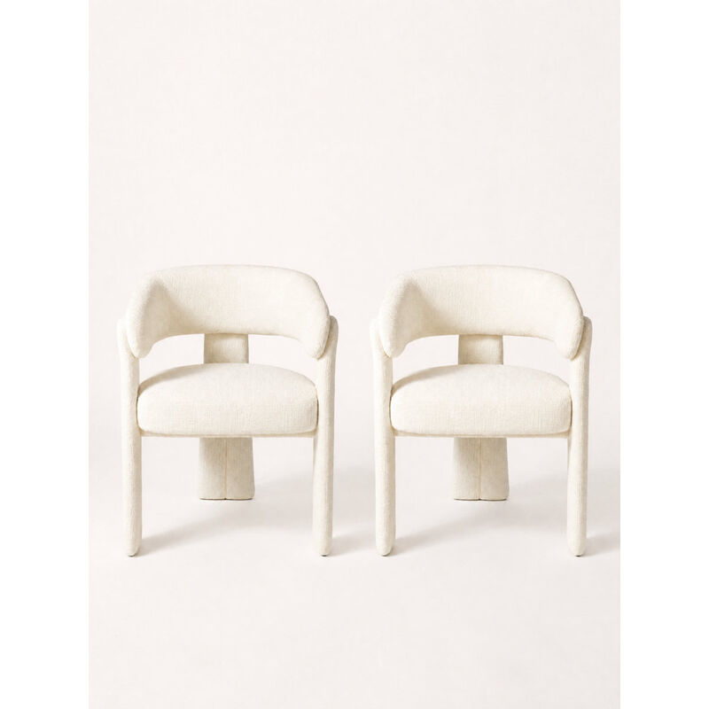 2-Piece Modern Upholstered Barrel Dining Chair Set, Curved Open-Back Accent Chairs with Fully Upholstered Frame, White (Set of 2) image number 2