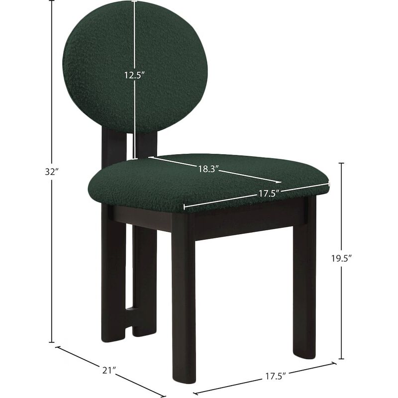 Meridian Furniture Napa Green Boucle Fabric Dining Chair, Set of 2